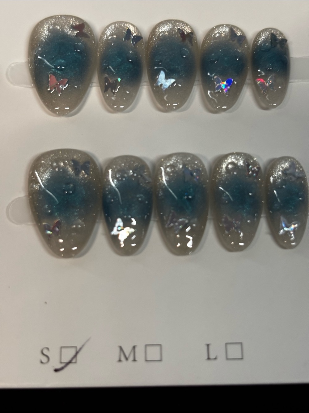 Blue Glitter Butterfly Press-On Nail Set